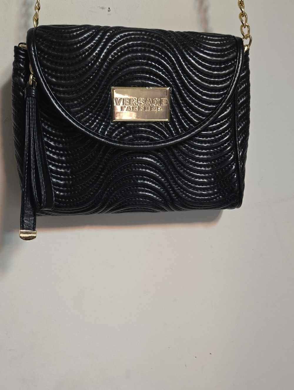 Versace Parfums  Black Quilted Wave Clutch with Gold Plate